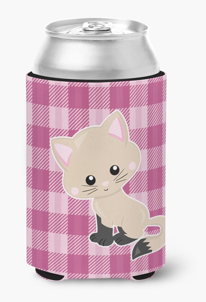 Caroline's Treasures BB6886CC Kitten Cat on Pink Can or Bottle Hugger Cooler Washable Drink Sleeve Collapsible Beverage Insulated Holder, Can Hugger, Multicolor
