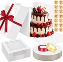 Sudaya 12x12x12 Cake Boxes with Window, Cake Boxes 12 inch with Tall Cakes Box Ribbon Sticker, 12in Disposable Carry Bakery Containers Cajas Para Pasteles for Pies Party Wedding Gift Giving