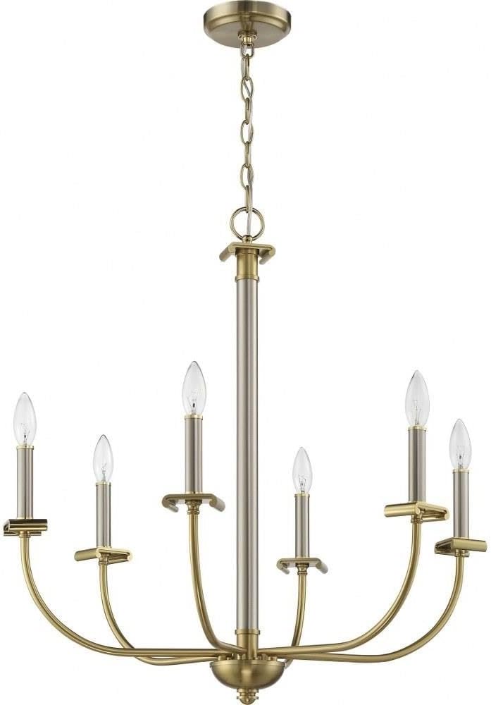 Craftmade 54826-BNKSB Stanze Candle Chandelier, 6-Light 360 Total Watts, 28"H x 26"W, Brushed Polished Nickel/Satin Brass