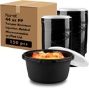 Karat Professional PP Tamper-Resistant Injection Molded Black Food Container with Clear Lid - Microwaveable Round Deli Containers with Lids, Perfect for Soup and Food (44oz)