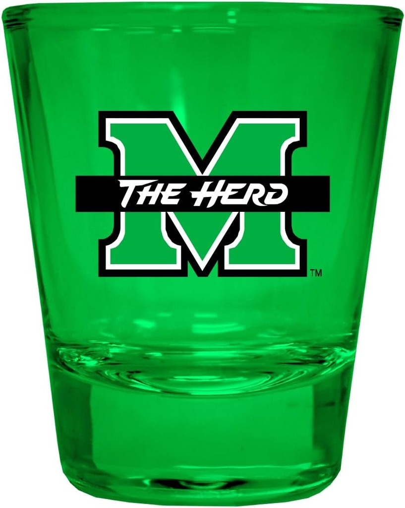 R and R Imports Marshall Thundering Herd Full Color 2 oz Shot Glass Green Officially Licensed Collegiate Product 2-Pack