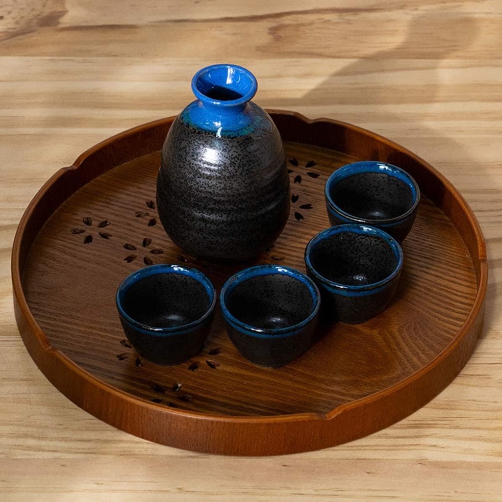 5-Piece Japanese Sake Set include 1PC Sake bottle and 4PCS Sake Cups Ceramic Sake Set Box,Brass