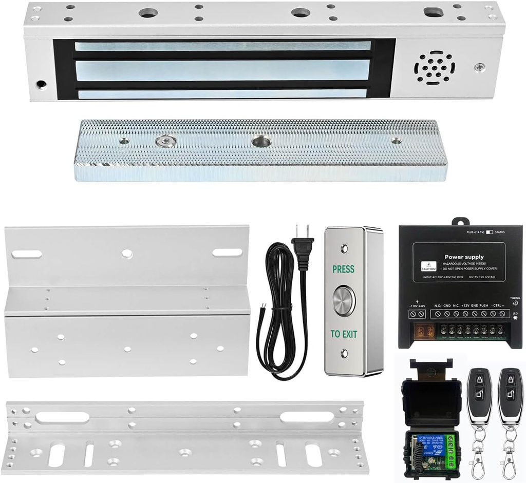 Door Access Control System Inswinging 600lbs Magnetic Lock Kit Build-in Alarm Beeper with ZL Bracket Remote Controller Exit Button