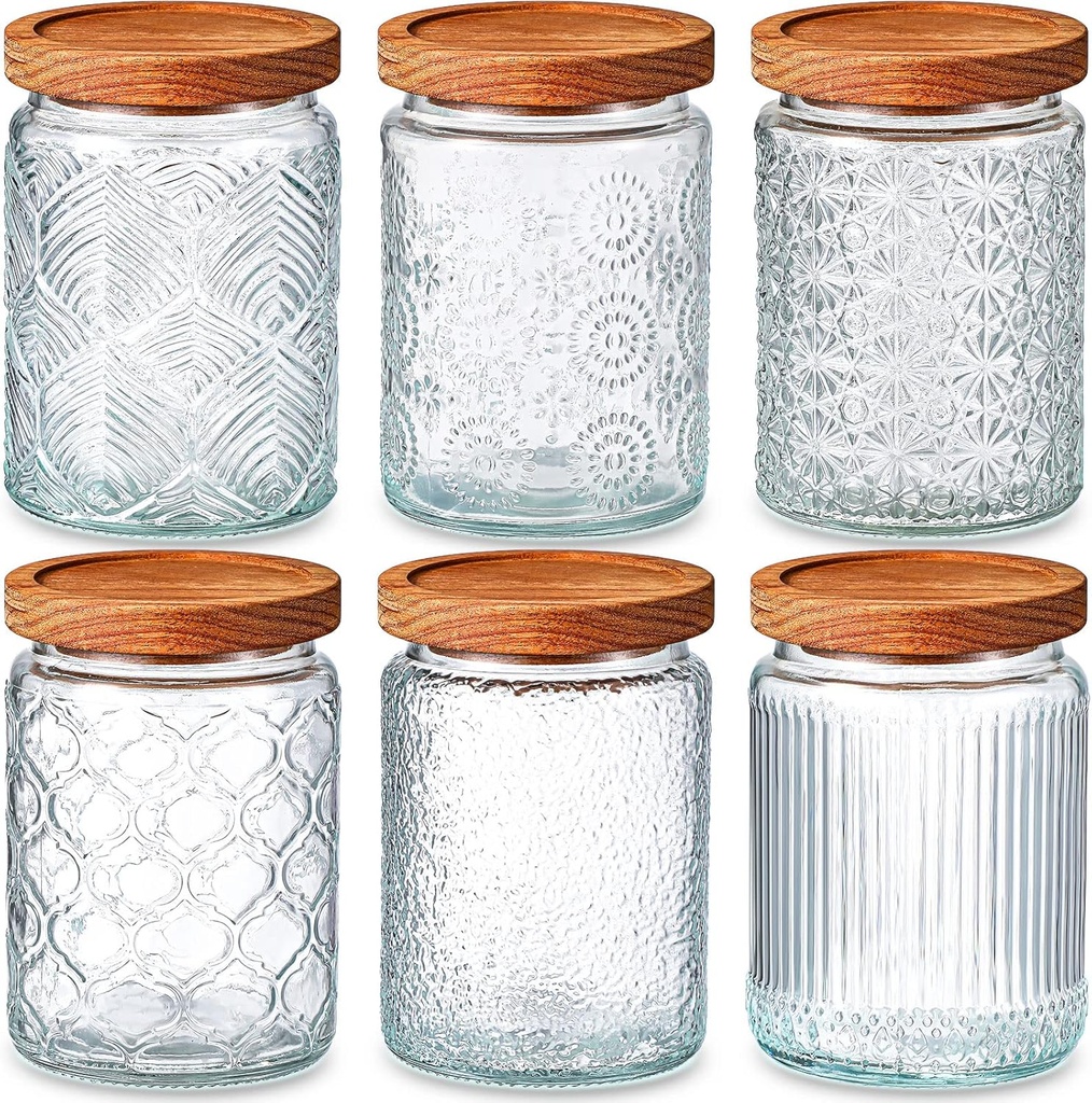 Sumind 6 Pcs Vintage Glass Jar with Lid 24 oz Airtight Food Storage Containers Clear Glass Kitchen Canisters Decorative Storage Jars for Coffee Tea Sugar Cereal Spice Flour