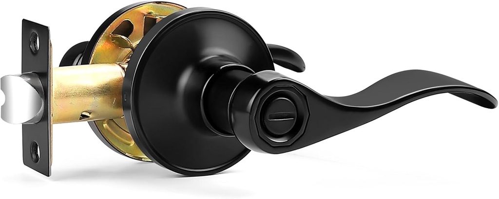 Probrico Wave Style Matte Black Privacy Door Knobs, Reversible Bed/Bath Door Levers, Interior Keyless Door Handles for Right/Left Handed Doors, 1 Pack