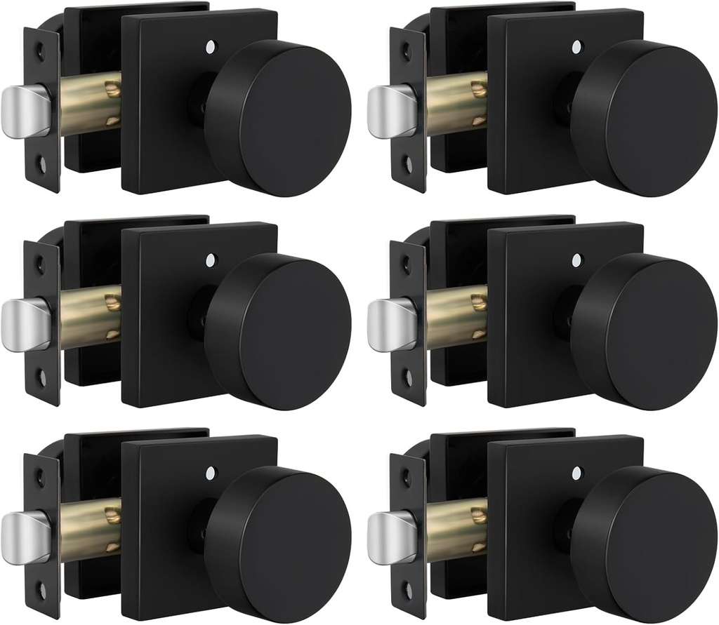 goldenwarm Black Door Knobs Interior, Zinc Alloy Square Ball Matte Black Privacy Door Knobs for Bedroom, Bathroom,Heavy Duty Interior Door Knob Bulk - Modern & Stylish(6 Pack)