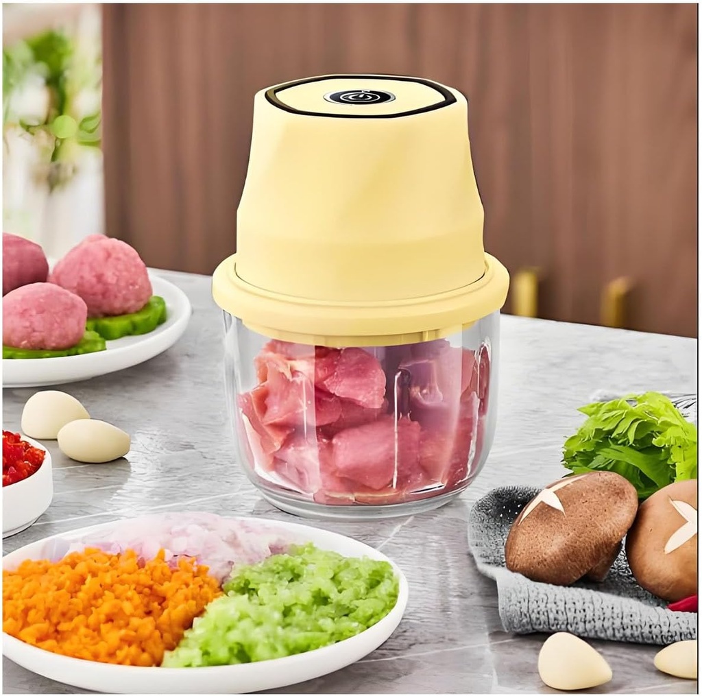 Electric Food Chopper, Portable Food Processor, Cordless Meat Grinder, Small Baby Food Blender with 6 Sharp Blades, for Kitchen, Camping And Restaurants, Yellow