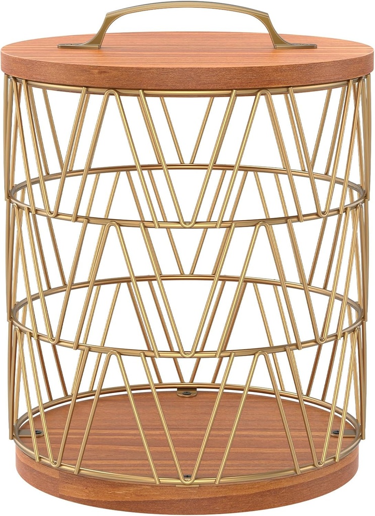 Coffee Pod Holder, Coffee Pod Basket with Wood Lid, Large Capacity Coffee Pod Organizer, Compact Espresso Pod Holder, Round Coffee Bar Basket, Coffee Basket Decor for Home Kitchens Office(golden)