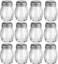 OCS Parts 3.5-Inch Glass Shakers with Chrome Plated Perforated Lids | 12-Pack | Grated Cheese, Chili and Red Pepper Shakers for Home Kitchens, Delis, Restauarants, and Pizza Parlors