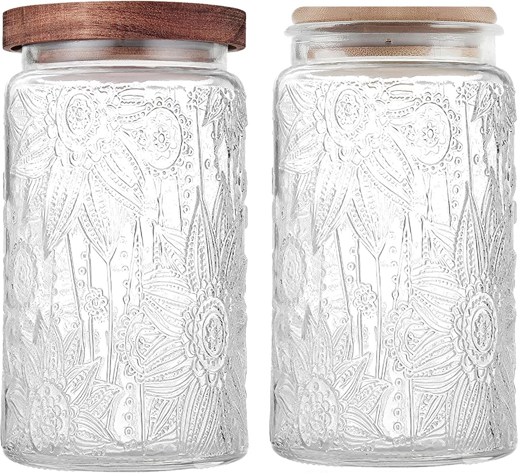 Glass Storage Jars With Airtight Lid, Canister For Kitchen Counter with Lid, brown sugar, candy, coffee, cookie, salt, tea, cute Jar