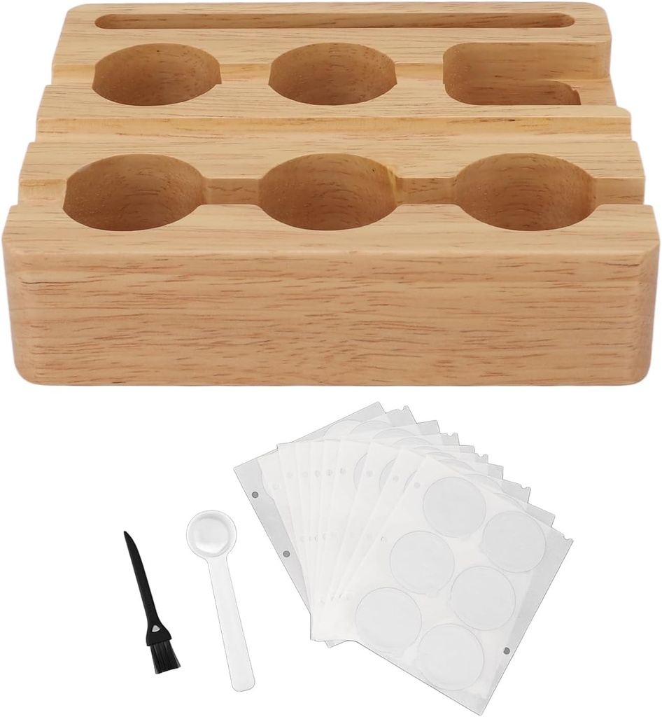 Reusable Coffee Capsule Refill Kit, Coffee Capsule Holder Aluminum Foil Lids Kit, 60PCS 37mm Aluminum Foil Seals Lid with Wooden Holder Brush Spoon for Nespresso Original Coffee Pods