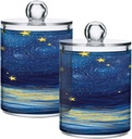 Acrylic Plastic Clear Jar with Lid, Blue Painting Starry Night Sky Star Wave Airtight Storage Jar 2 Pack Kitchen Storage Containers for Cookie Snack Candy