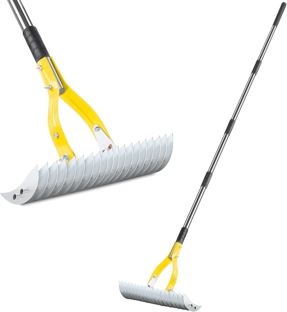 Thatch Rake,15" Lawn Dethatcher Rakes,Dead Grass Remover,Manual Dethatching Rake with Adjustable Length Handle,Scarifier Rake,Thatching Rakes for Lawns Grass Loosening Soil