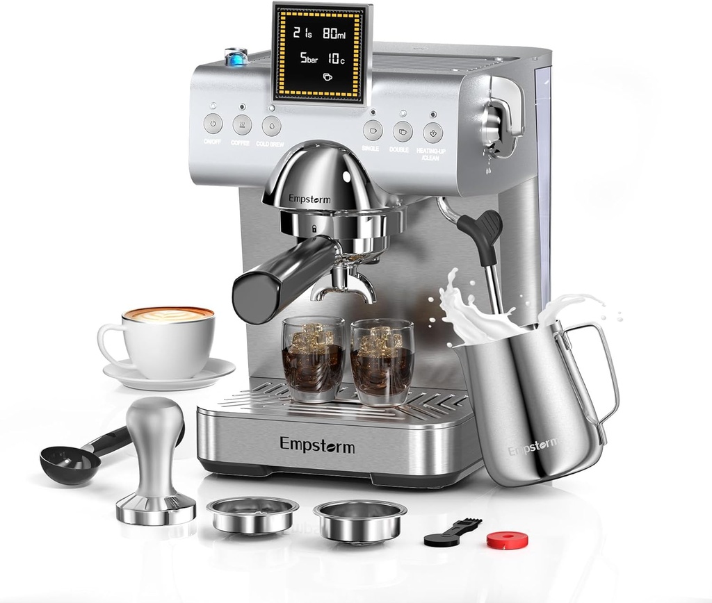 Espresso Machine 20 Bar with Steam Milk Frother, Stainless Steel Espresso maker with LED Display | Cold Brew & Hot Coffee Maker, Professional Cappuccino Expresso Machine for Home and Office