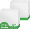 STICKGOO Smooth Drop Ceiling Tiles 2ft x 2ft, PVC Ceiling Tile 24 x 24in - Waterproof, Fire-Rated to Prevent Breakage - Package of 12 Tiles Cover 48 Sq. Ft, White