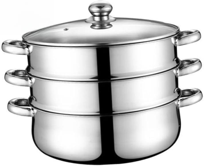 Cabilock Multifunctional Stainless Steel Steamer Pot Three-layer Deep Design for Healthy Cooking Home Steamer for Soups Vegetables and Seafood Space-saving Cookware