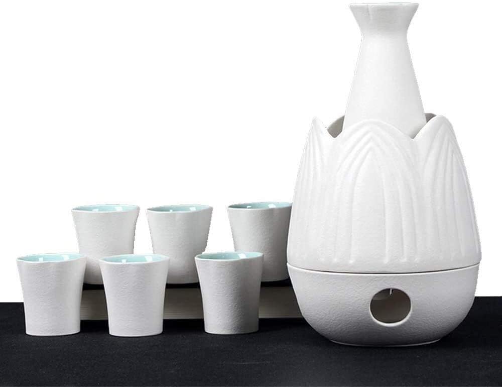 Sake Set Tea Pots, Japanese Sake Set, 9 Piece Traditional Sake Serving Set with Warmer Pot, Classic White, for Cold/Warm/Hot Sake/Shochu/Tea