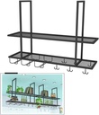 Organize Kitchen Wine Rack with Glass Holder Hanging Ceiling Wine Glass Holder Home Ceiling Decoration Shelf Black 2-Tiers Stemware Cup Holders/Commercial Cellars Clubs