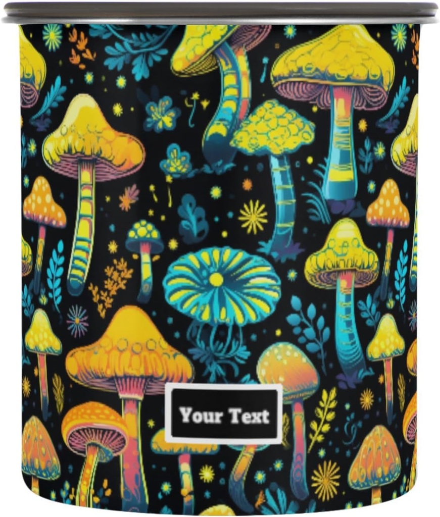 ALAZA Mushrooms Flower Kitten Cats Airtight Coffee Bean Canister Customed 30oz Food Storage Containers with Lids For Gournd, Tea, Sugar, Flour, Rice, Cereal, Candy Cookie Jar