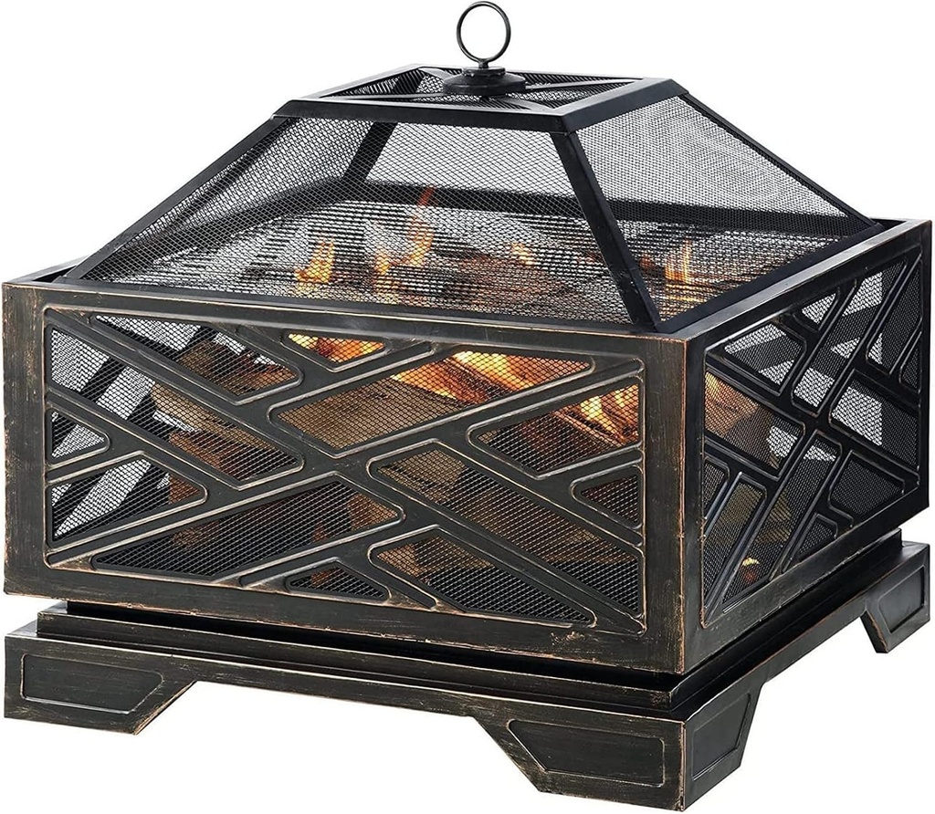Garden Fire Pit Outdoor Party BBQ Fire Pit - 26Inch Large Bonfire Patio Party BBQ Fire Pit Metal Stove Outdoor Fire Pit,Mesh Grill Barbecue Rack