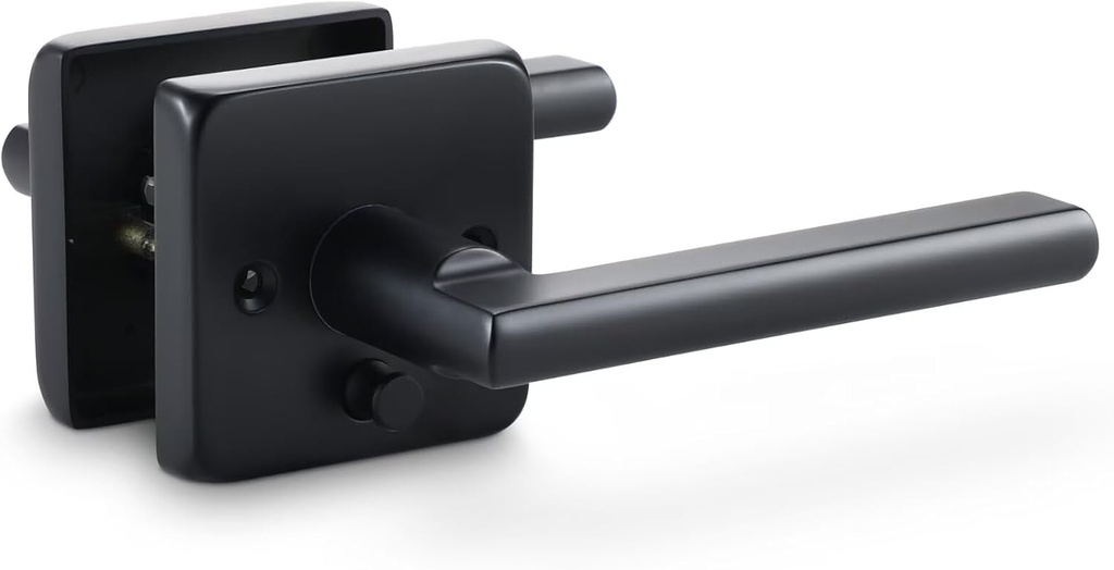 Linkaa Interior Privacy Door Handle with Lock, Black Door Lever for Bathroom and Bedroom, Reversible Keyless Lock,Heavy Duty Solid Zinc Alloy (Privacy,Push Button Lock,1 Pack)