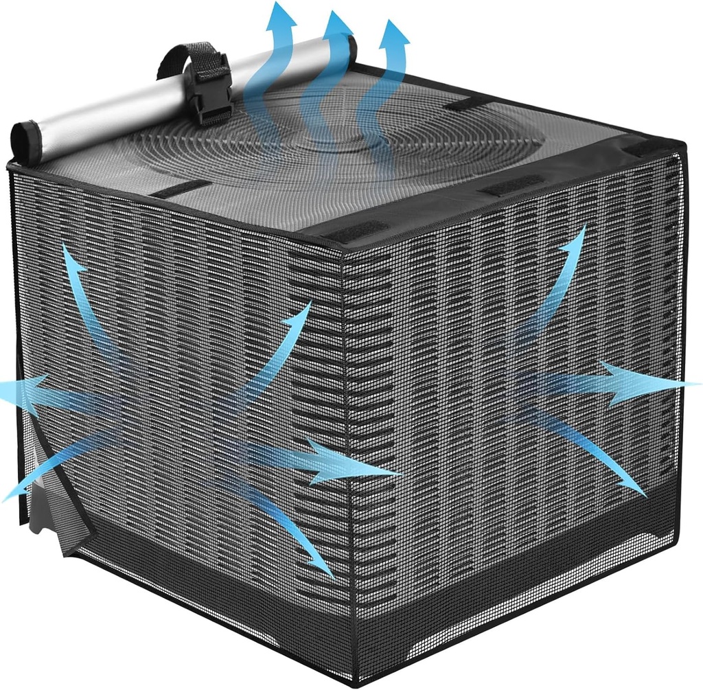 2 in 1 Air Conditioner Covers for Outside, Breathable Full Mesh With Waterproof Top Air Conditioner Cover for All Seasons, AC Unit Cover Protect from Cotttonwood Fluff, Leaves, 34x34x30 Inch-Black