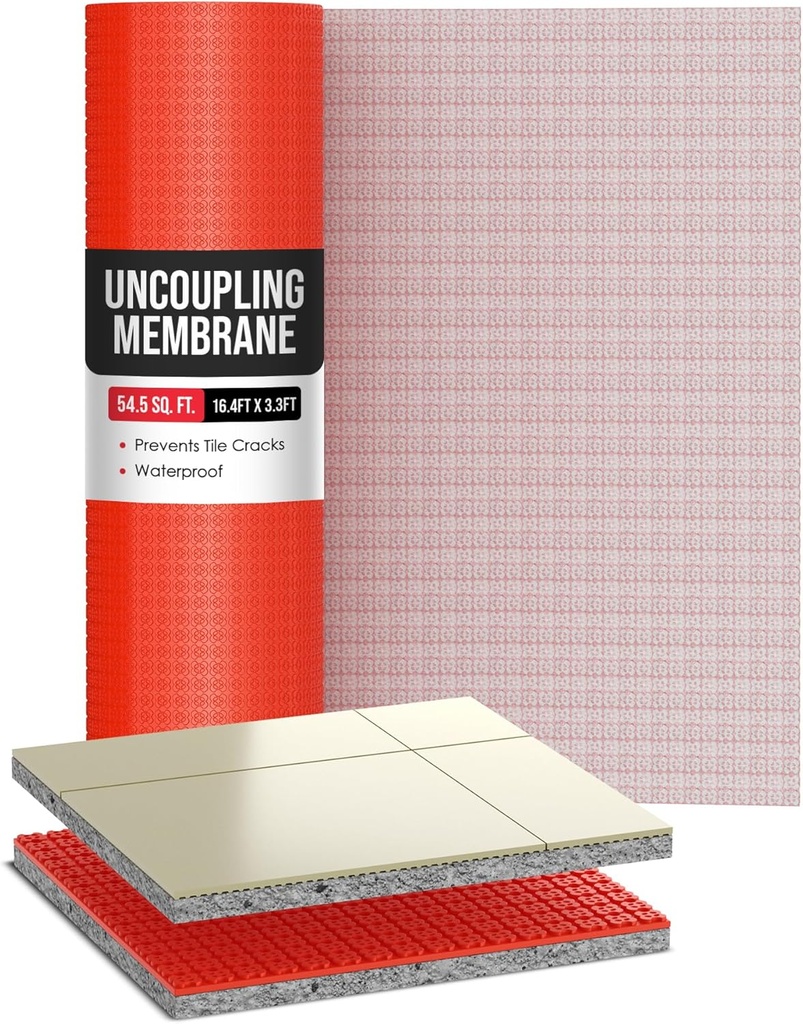 Houseables Uncoupling Membrane, Tile Underlayment, Tile Membrane, Flooring Underlayment, for Floor, Decoupling, Anti Fracture, Waterproof, Anti Crack, Vapor, 1/8" Thick, 3.3 ft x 16.4 ft / 54.5 Sq Ft