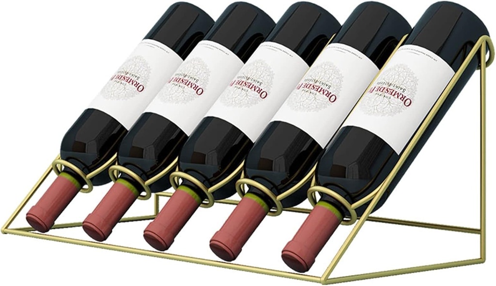 Gold Countertop Wine Rack - 5 Bottle Wine Holder for Beverages/Liquor Bottles Storage - Freestanding Metal Wine Rack - Small Tabletop Wine Rack for Bar, Home, Wine Cellar, Kitchen