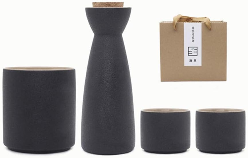 Japanese-Style Black Ceramic Sake Set Sake Cup for Tea Party Gift Wrapping,7PCS