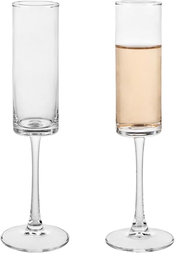 Champagne Flutes Set of 2, 160ML - Elegant Glass Champagne Flutes for Celebrations - 5.5oz Capacity, Clear (Glass, 2Pcs160ML)