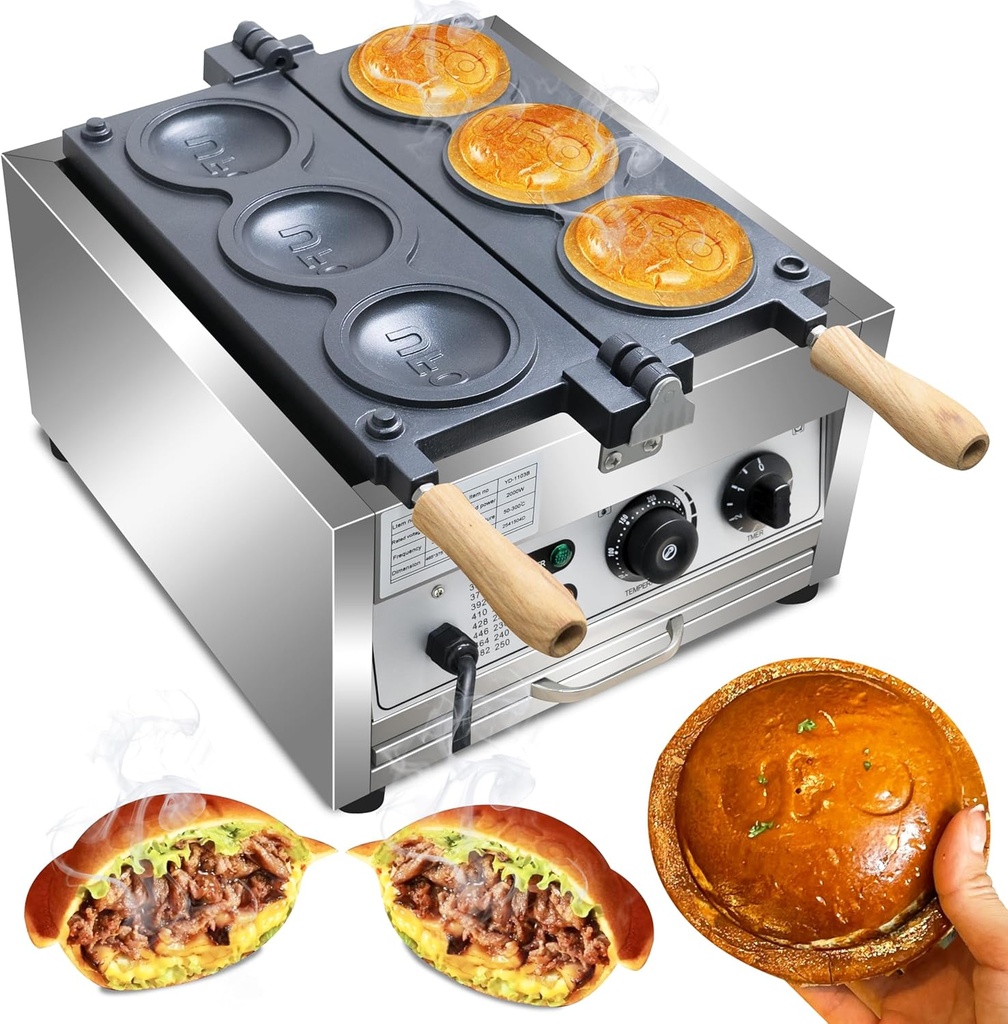 Ice Cream UFO Burger Maker 3pcs, Electric Burger Waffle Maker, rotary Hamburger sandwich machine Non-stick Panini press waffle machine 110V Gelato Panini Press machine for Home Kitchen Use Breakfast