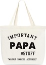 Canvas Tote Bag, Important Papa Stuff Tote Bag, Appreciation Gift, Funny Tote Bag, Library Tote, Reusable Grocery Shopping Bag, Library Shoulder Bag For Man Papa Daddy Father Friends C(08)