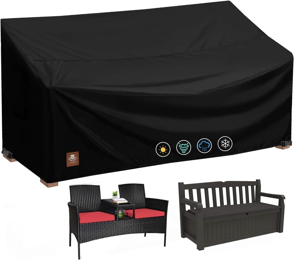 2 Seater Outdoor Patio Seating Storage Bench Cover Waterproof for Keter Solana 70 Gallon Storage Bench Deck Box and Sofa Couch Chair Loveseat Furniture,with Drawstring,58Wx28Dx34H Inch-ClawsCover