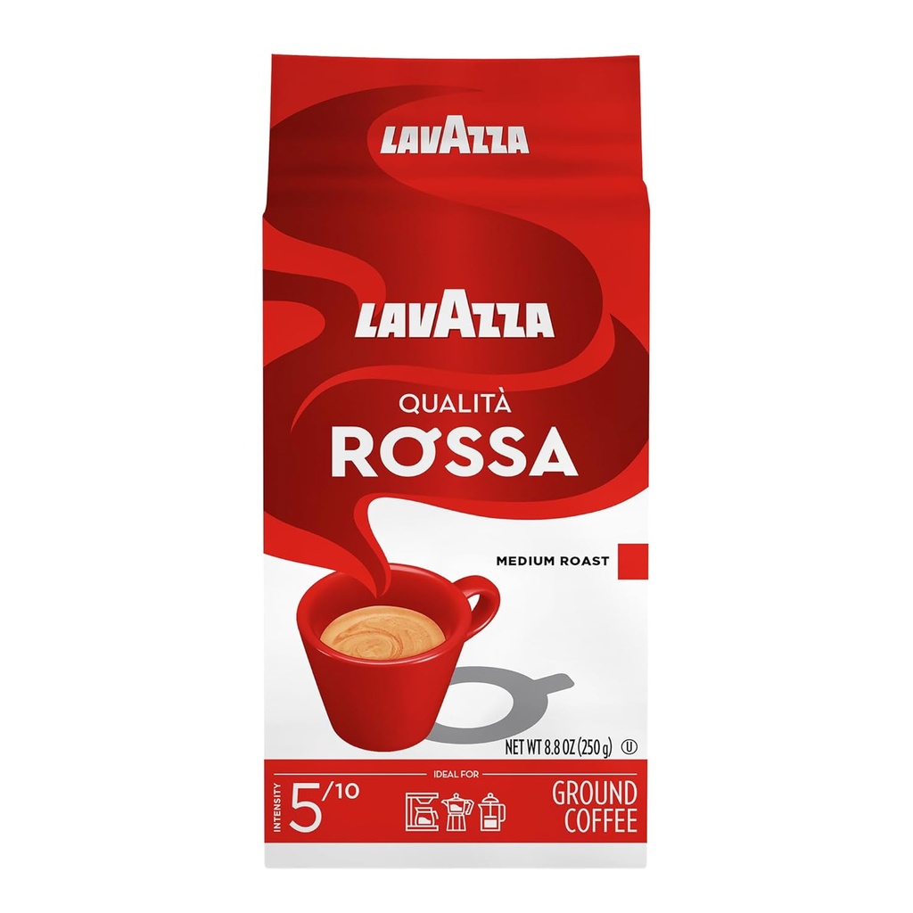 Lavazza Qualità Rossa Ground Coffee, Medium Roast, Arabica and Robusta Blend, 8.8 oz Brick (Pack of 4)