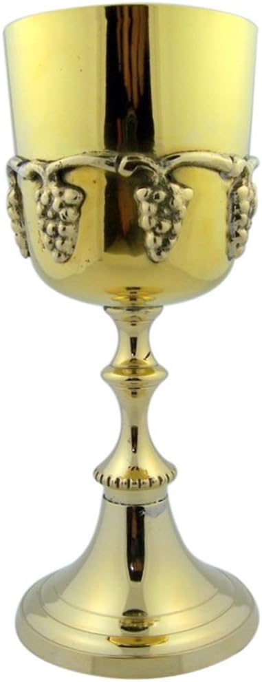 Needzo SVL 7 1/2" Polished Solid Brass Gold Communion Cup Chalice w Grape Design