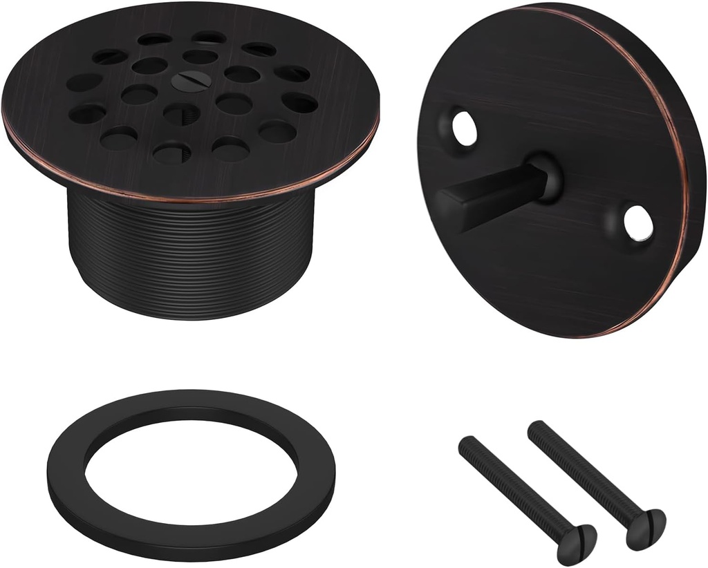 Trip Lever Tub Trim Kit Set with Two Hole Trip Lever Overflow Face Plate, Grid Tub Drain Kit, Bathtub Drain Assembly Stopper Kit, Overflow and Matching Screws(Oil Rubbed Bronze)