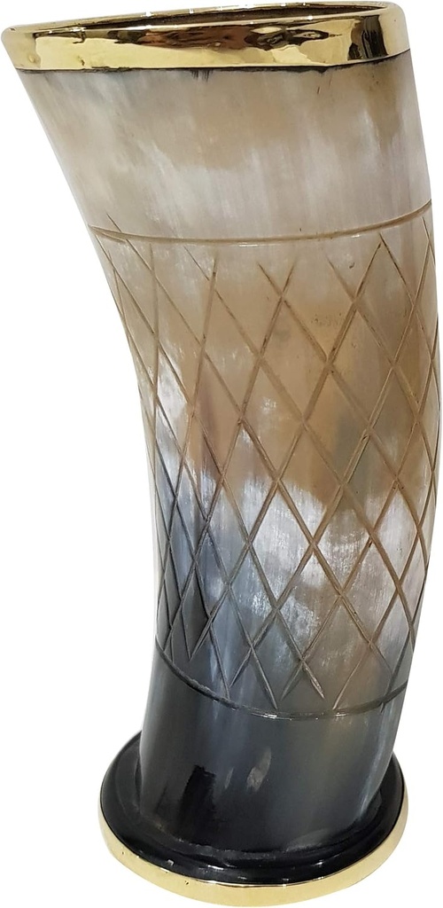 Viking Metal Rim Drinking Horn Mug 6" Handcrafted Thor Warrior Tankard Natural Horn Mug for Beer, Mead, Ale, Whiskey Norse Medieval Gift for Men