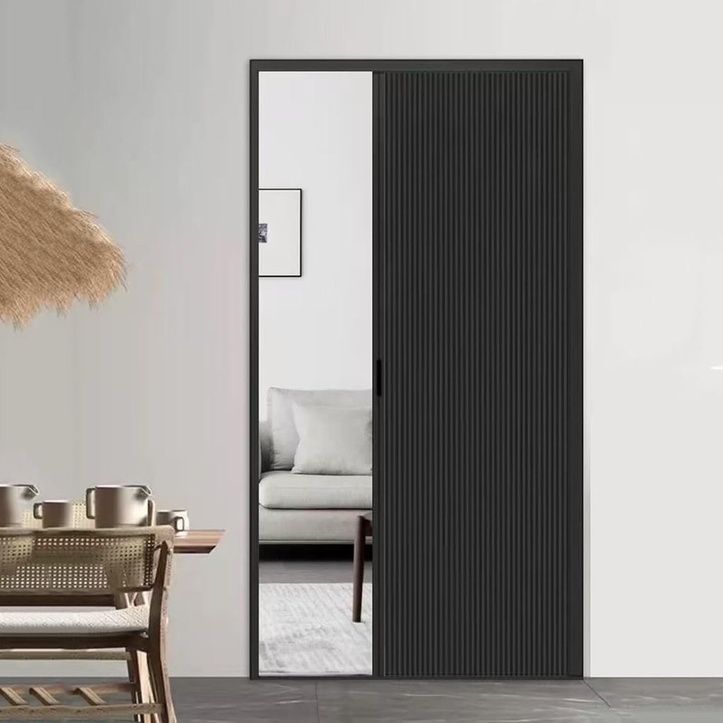 Single Accordion Sliding Door with Screen 43x43 in, Black Retractable Folding Door for Closet/Doorway/Bedroom/Bathroom/Living RoomReplacement Barn Door