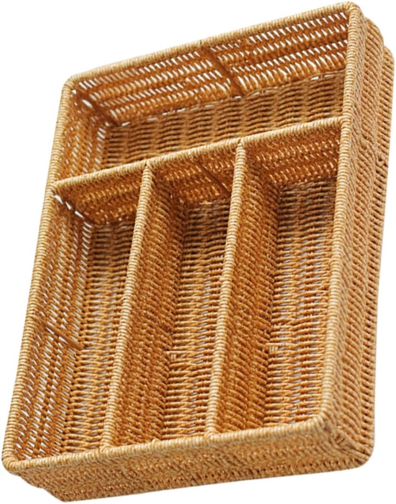 Versatile Utensil Storage Basket with Divider Compact Cutlery Organizer for Kitchen Office Travel Woven Design for Forks Spoons Keys Space Saving