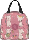 Pigs Lunch Box - Insulated Lunch Bags for Women/Men Floral Pink Reusable Lunch Tote Bags, Perfect for Office/Camping/Hiking/Picnic/Beach/Travel