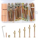 M6x40/50/60/70/80mm Crib Screws Assortment 20-Set Wooden Double beds Hardware Replacement Kit,Bolts & Barrel Nuts & Wooden Dowels, Hex Socket Head Cap Screws Nuts for Headboards Furniture