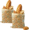 Reusable Beeswax Bread Bags for Homemade Bread Sourdough Loaf 17in x12.9in Large Beeswax Storage Bags farmhouse bread box Cotton Linen Bag 2 Pack Portable Bread Containers (Flower design)
