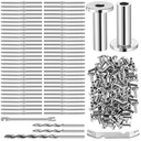 Blulu 120 Pack 1/8" Cable Railing Hardware Kit and T316 Stainless Steel Protector Sleeves Left and Right Handed Thread Swage Lag Screws Deck Cable Railing System for Wood Post DIY Balustrade