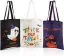 JOYIN 3PCS 15.7" Large Halloween Tote Treat Bag for Trick or Treat, Halloween Goodie Candy Bags, Reusable Black White Canvas Gift for Kid Party Favor Supply, Purple Snack Grocery Tote with Handle