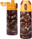 Bentology Stainless Steel 13 oz Reusable Water Bottle for Kids, Dinosaur - Double Wall Insulated, Spill Proof Lid w/Built-in Straw- Keep Liquids Hot or Cold For Hours- Fits in Lunch Boxes & Bags