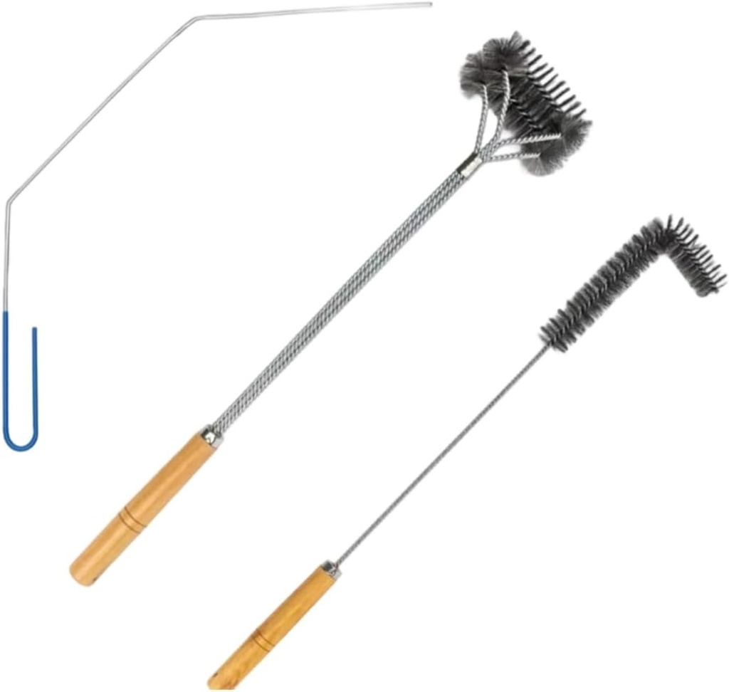 3-Piece Commercial Fryer Cleaning Kit - Compatible with Most Deep Fryers - Includes L-Shaped Brush, Cleaning Rod & Basket Scrubber - Heat Resistant to 750°F for Restaurant Accessories