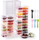 50PCS Reusable Snack Containers with Lids,2 Compartment Snack Containers with 50 Spoons,Snack Pack Containers for Condiments,fruits and salads
