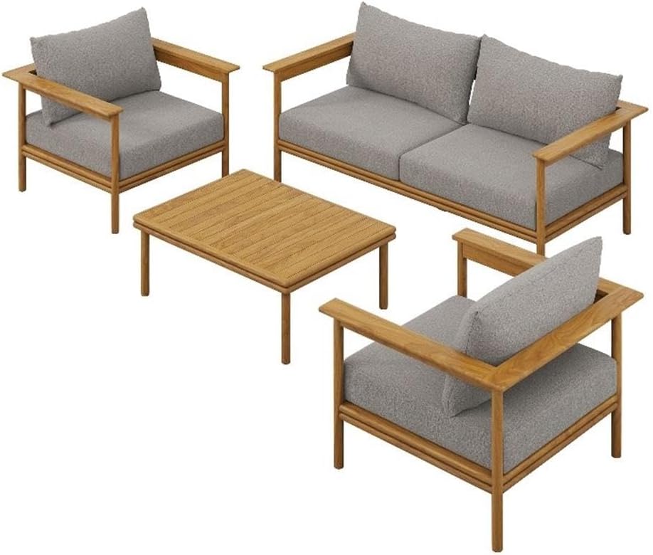 Modway Wren Teak Wood Outdoor Patio 4 Piece Furniture Set in Natural Driftwood