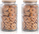 90 oz | 0.7 Gallon Large Cookie Jar, Glass Jar with Airtight Lid, Decorative Kitchen Canister with Bamboo Lids, Candy Jar | Glass Storage with Airtight Lid