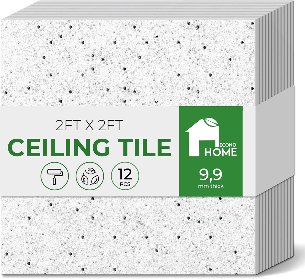 EconoHome 12-Pack Calcium Silicate Ceiling Tiles – Aerolite Ceiling Tiles 24x24, Waterproof, Non-Combustible, Non-Cementitious, Densified Edges – Durable, Thermal Insulation & Sound Absorption